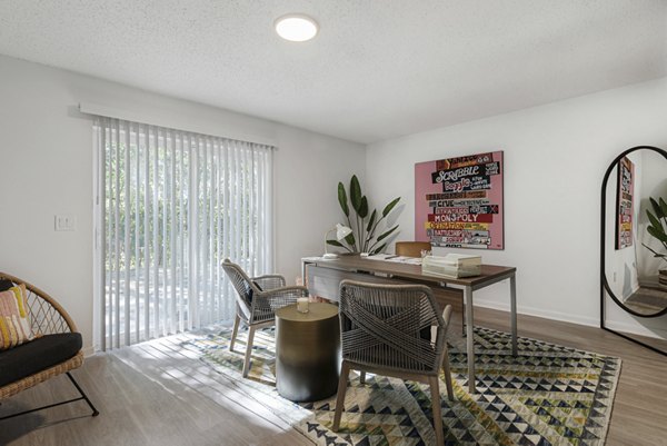 Modern home office with ergonomic furniture in Aventura Bellevue Apartments
