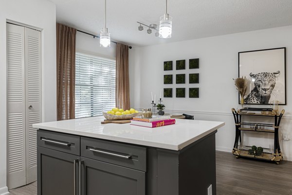 Elegant kitchen with stainless steel appliances at Aventura Bellevue Apartments