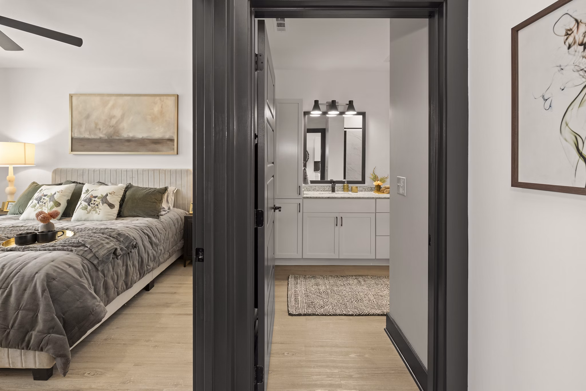 bedroom to bath at Bennet at BullStreet Apartments