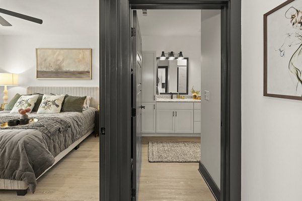 bedroom to bath at Bennet at BullStreet Apartments