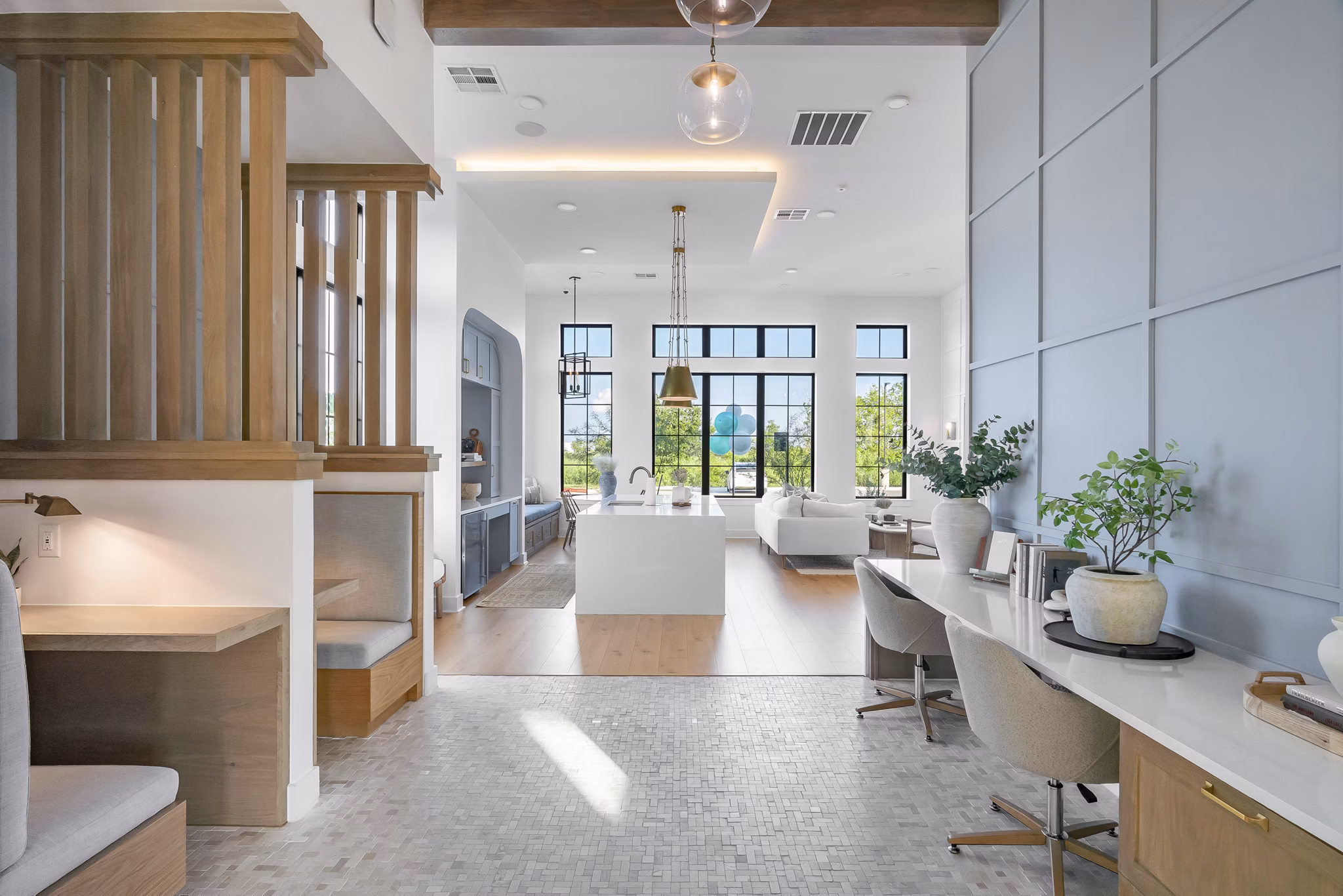 Modern clubhouse with lounge seating and billiards at Citizen House Bergstrom luxury apartments