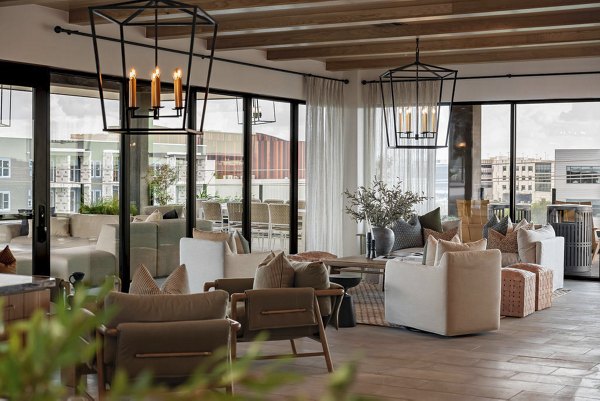 Lobby featuring modern decor and comfortable seating at Solomon Apartments, a Greystar luxury property