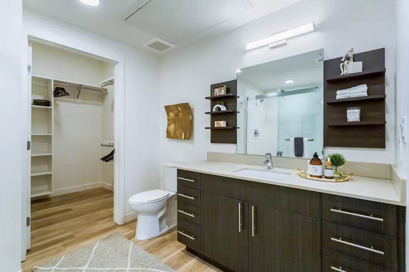 Modern bathroom with sleek fixtures at Markana Uptown Apartments