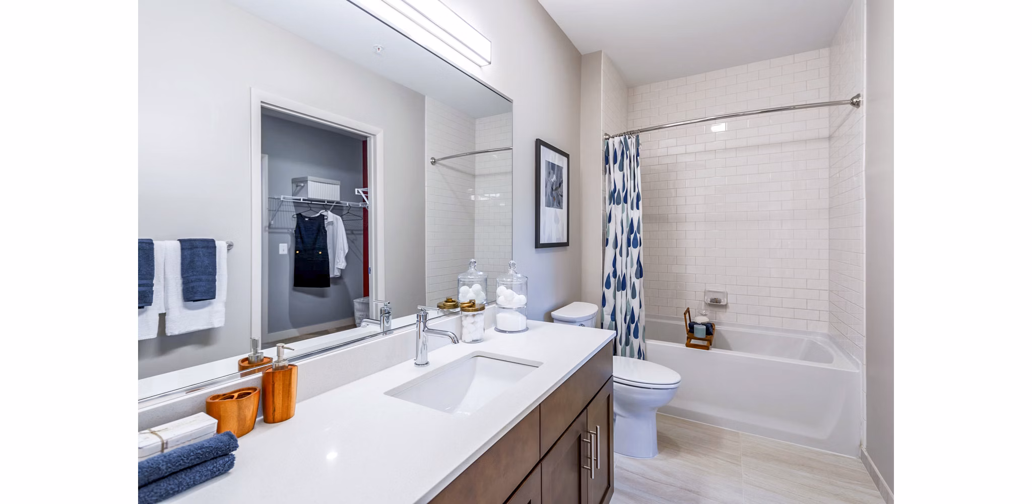 Luxurious bathroom with modern fixtures at VY Reston Heights Apartments