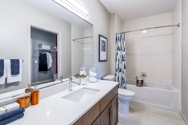 Luxurious bathroom with modern fixtures at VY Reston Heights Apartments