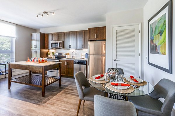Elegant dining room with contemporary decor at VY Reston Heights Apartments, perfect for gatherings and fine dining experiences