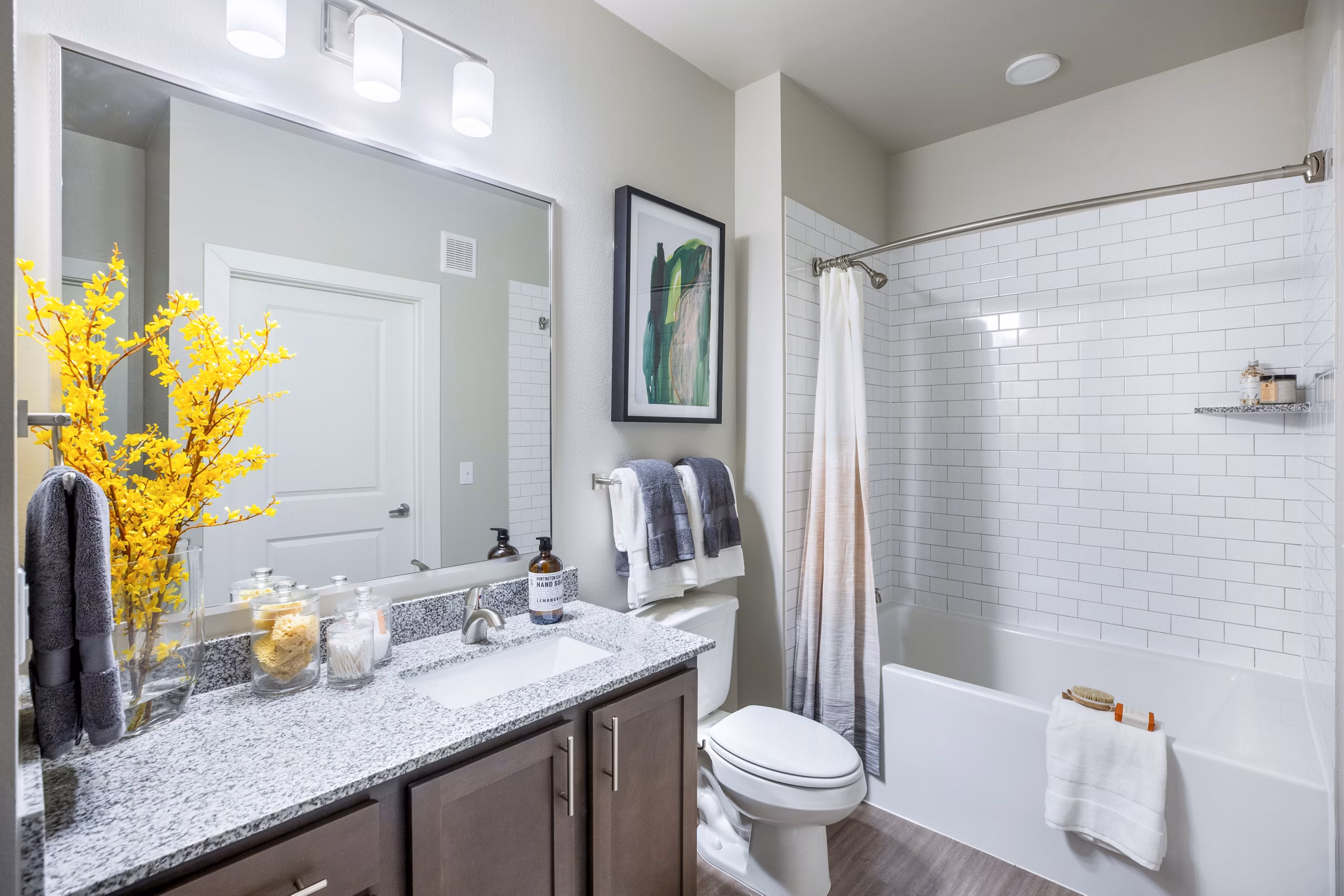 Bathroom featuring modern fixtures and elegant design at Allora Alamo Heights Apartments