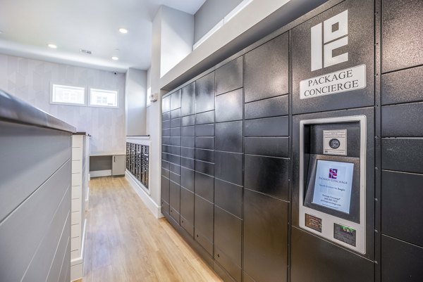 Allora Alamo Heights: Modern parcel lockers in the clubhouse of luxury apartments