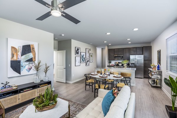 Dining room with elegant furnishings at Allora Alamo Heights Apartments