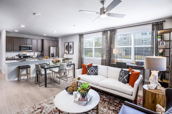Spacious living room with modern decor at Allora Alamo Heights Apartments