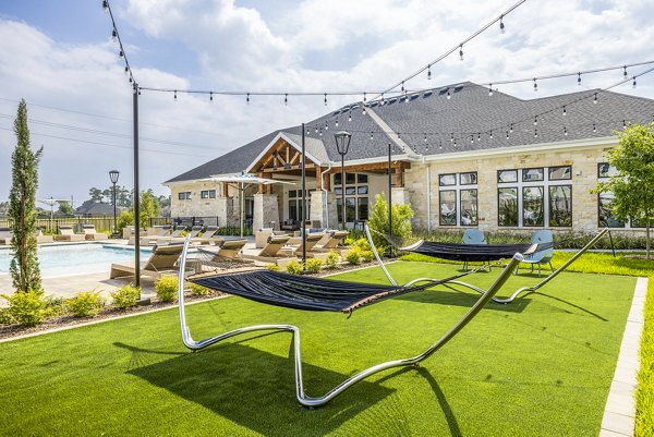 Hammock area in recreational space at Allora Alamo Heights Apartments