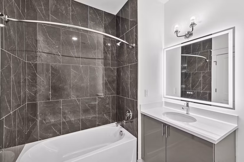 bathroom at Harrison Yards Apartments
