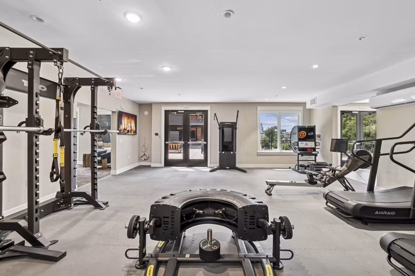fitness center at Harrison Yards Apartments