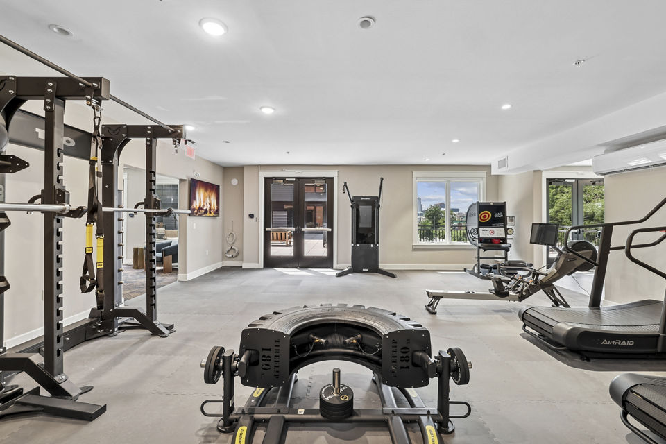 fitness center at Harrison Yards Apartments