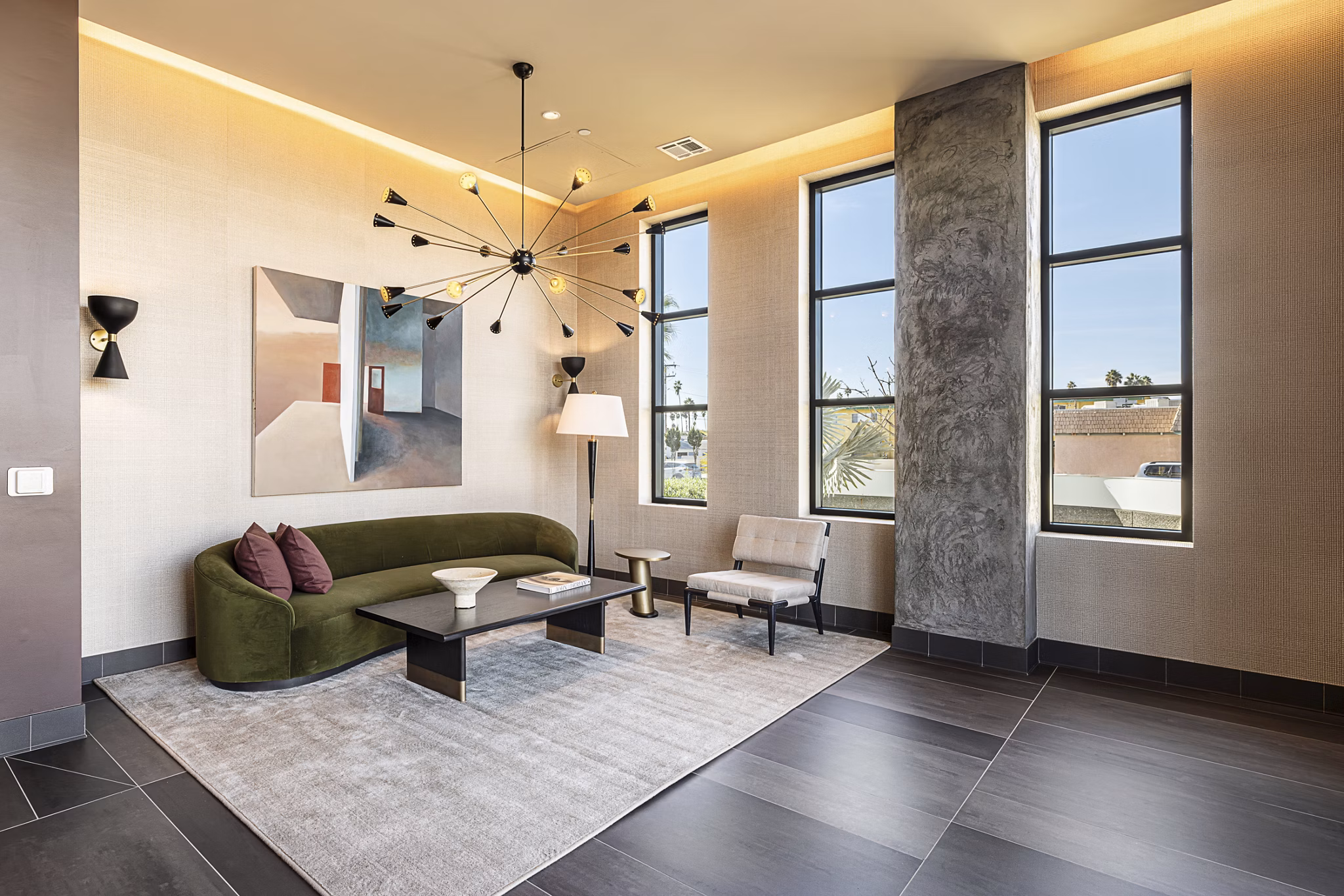 Luxury clubhouse with modern design at Hollywood Park Apartments, offering premium amenities for residents in a vibrant community setting