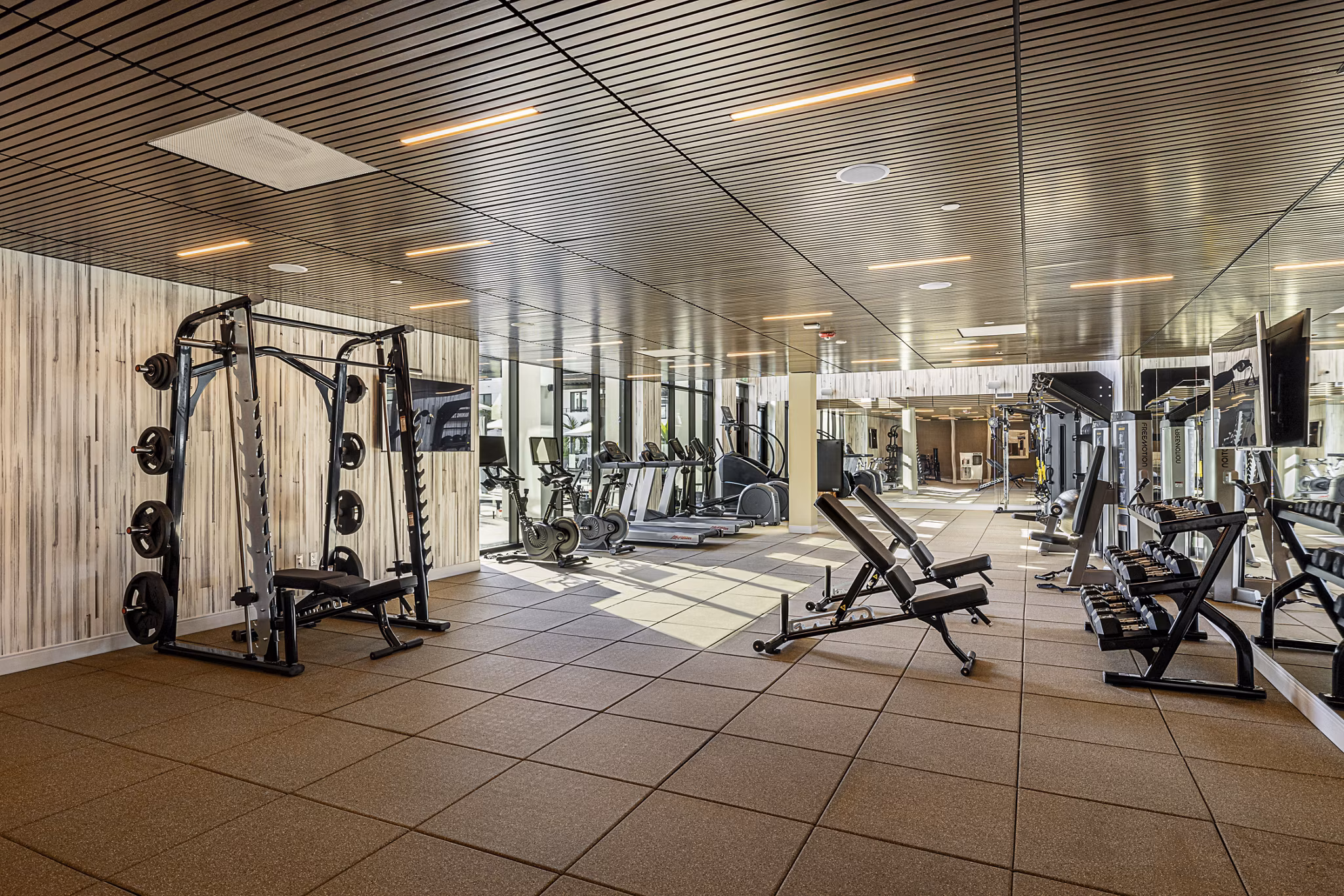 Fitness center with state-of-the-art equipment at Hollywood Park Apartments, luxury living option in Los Angeles