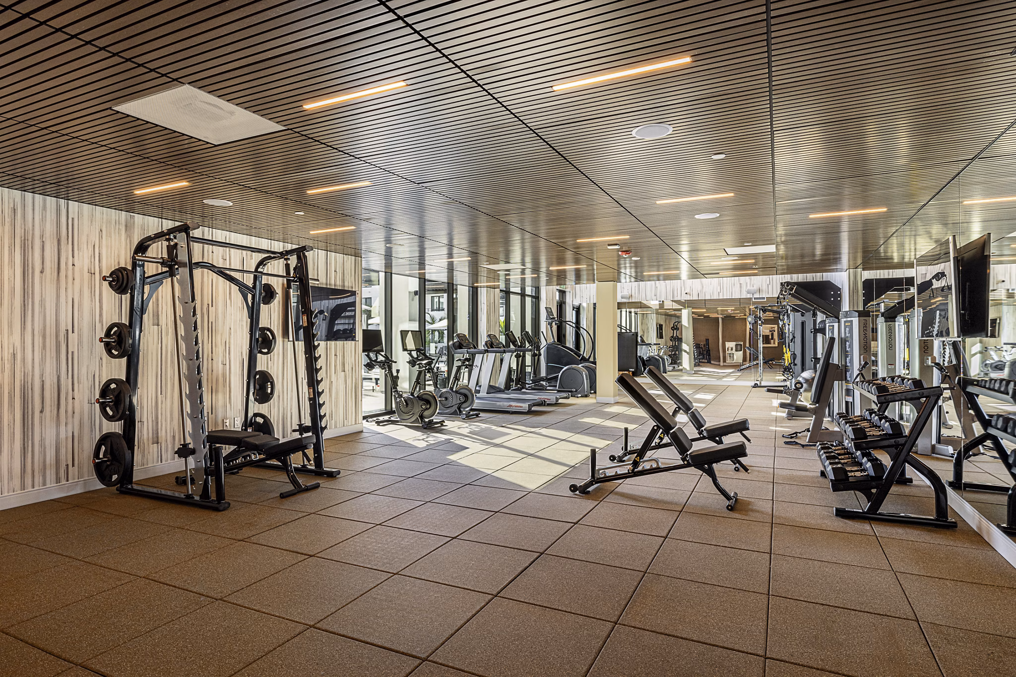 Fitness center with state-of-the-art equipment at Hollywood Park Apartments, luxury living option in Los Angeles