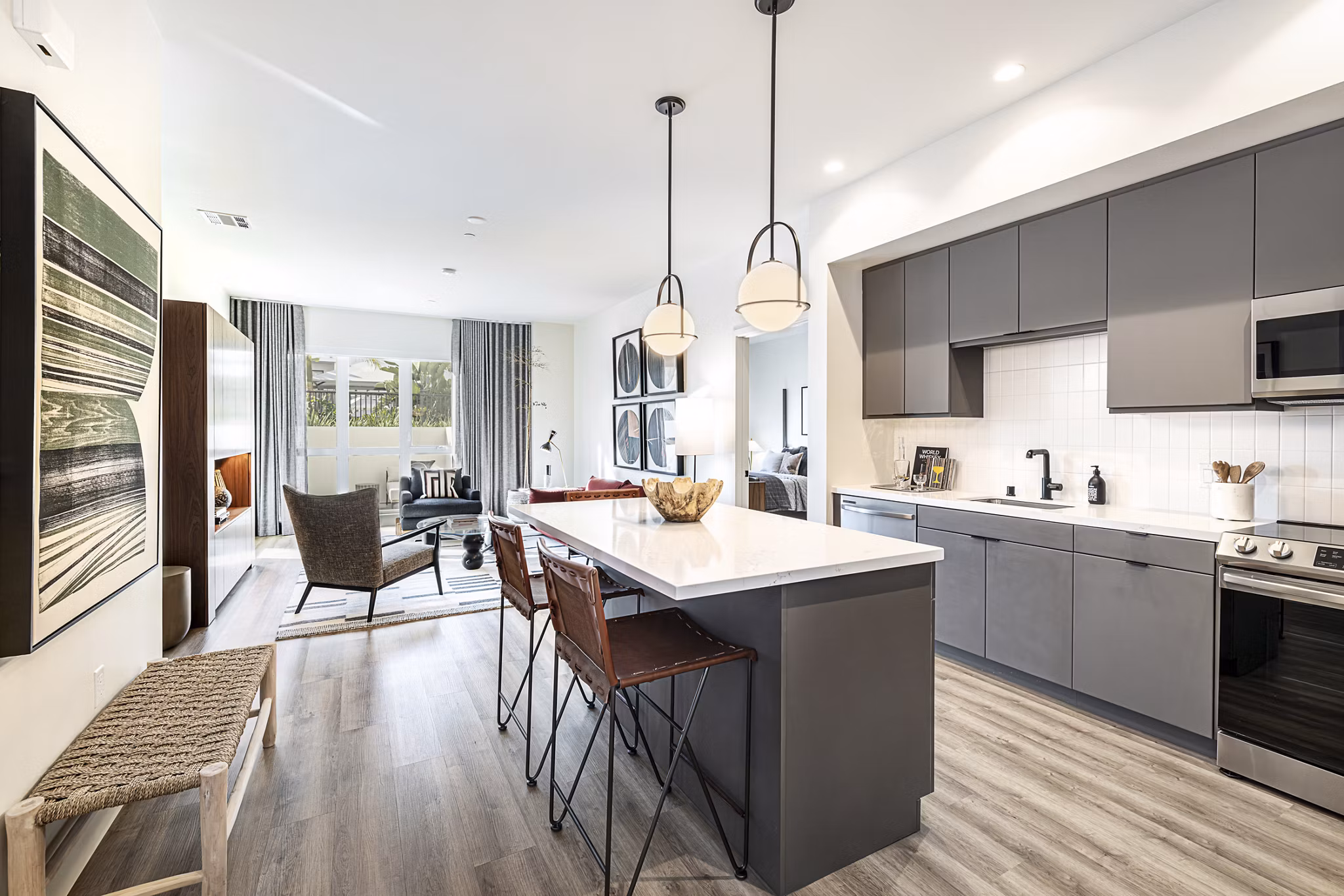 Modern kitchen with stainless steel appliances at Hollywood Park Apartments