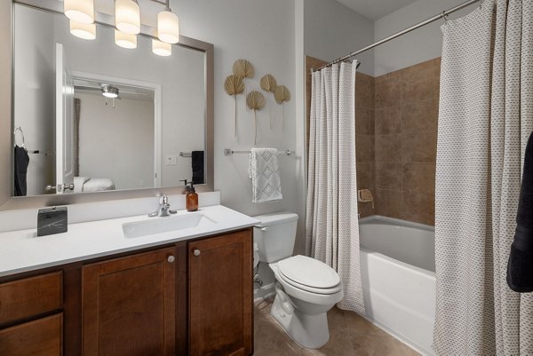 Modern bathroom with elegant finishes at Legacy at Wakefield Apartments in Raleigh, NC A prime example of Greystar luxury apartment features