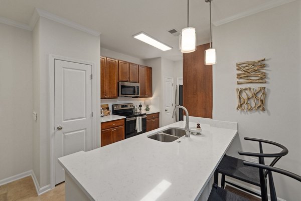 Modern kitchen featuring stainless steel appliances at Legacy at Wakefield Apartments, designed for luxury living