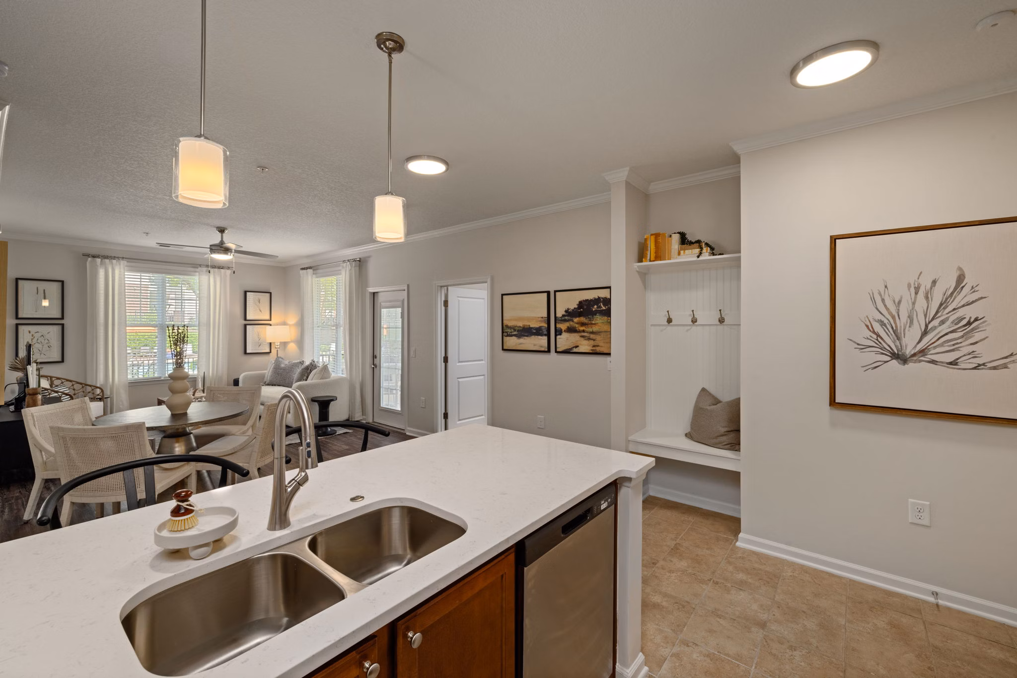Modern kitchen featuring stainless steel appliances in Legacy at Wakefield Apartments