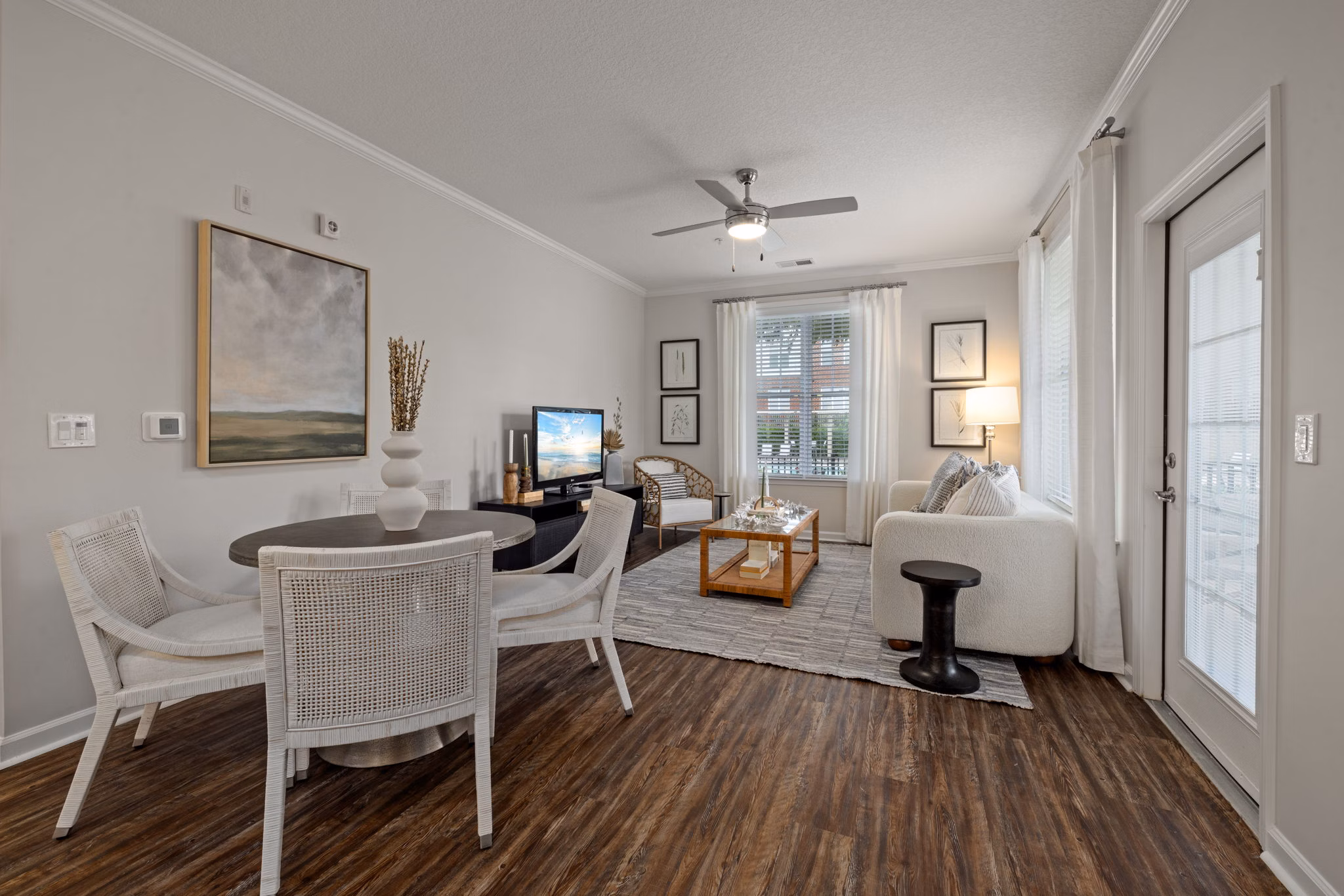 Spacious living room with modern decor in Legacy at Wakefield Apartments
