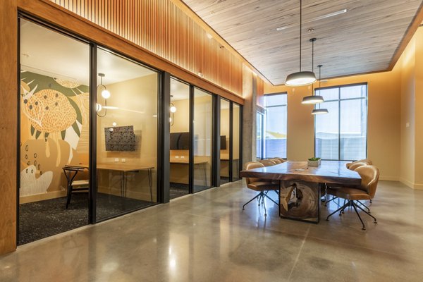 Clubhouse featuring modern decor and lounge seating at NOMA Apartments, a luxury Greystar property in Washington, DC