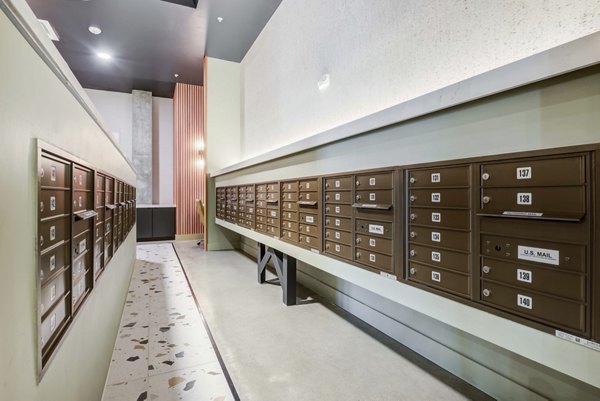 Modern mail room with secure lockers at NOMA Apartments