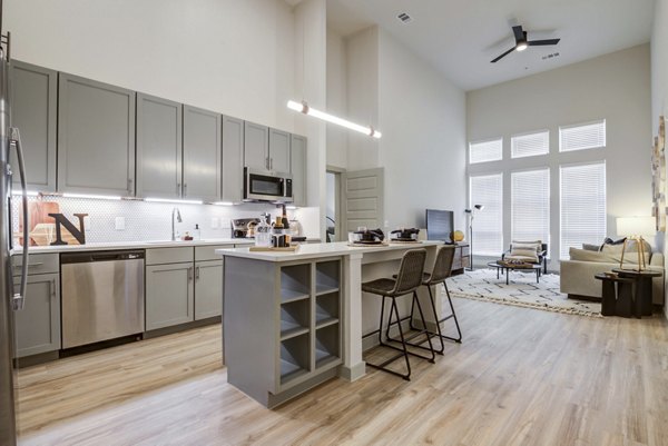 Modern kitchen with stainless steel appliances at NOMA Apartments