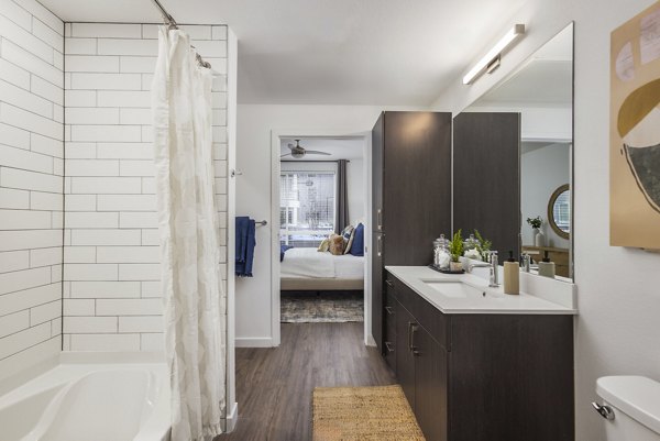 Elegant bathroom with modern fixtures in Braxton Apartments