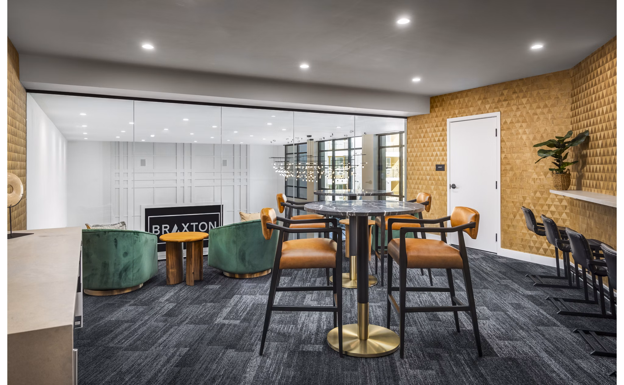 Clubhouse showcasing modern design and comfortable seating at Braxton Apartments