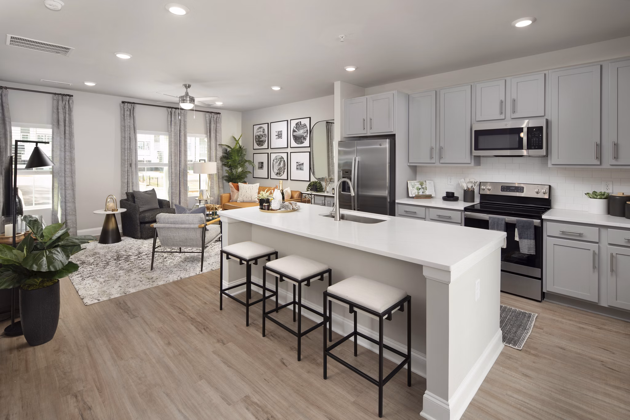 Modern kitchen with stainless steel appliances in Generation Avondale East Apartments