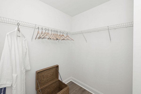 Spacious closet with ample storage space in Affinity at Hudson Apartments, a luxury living option by Greystar