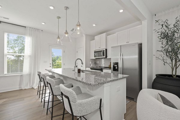 Modern kitchen with stainless steel appliances at Affinity at Hudson Apartments, a luxury community offering premium living spaces