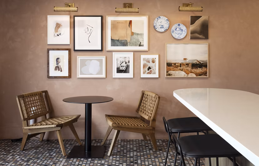 Clubhouse featuring modern design and comfortable seating at The Charlie WeHo Apartments in West Hollywood