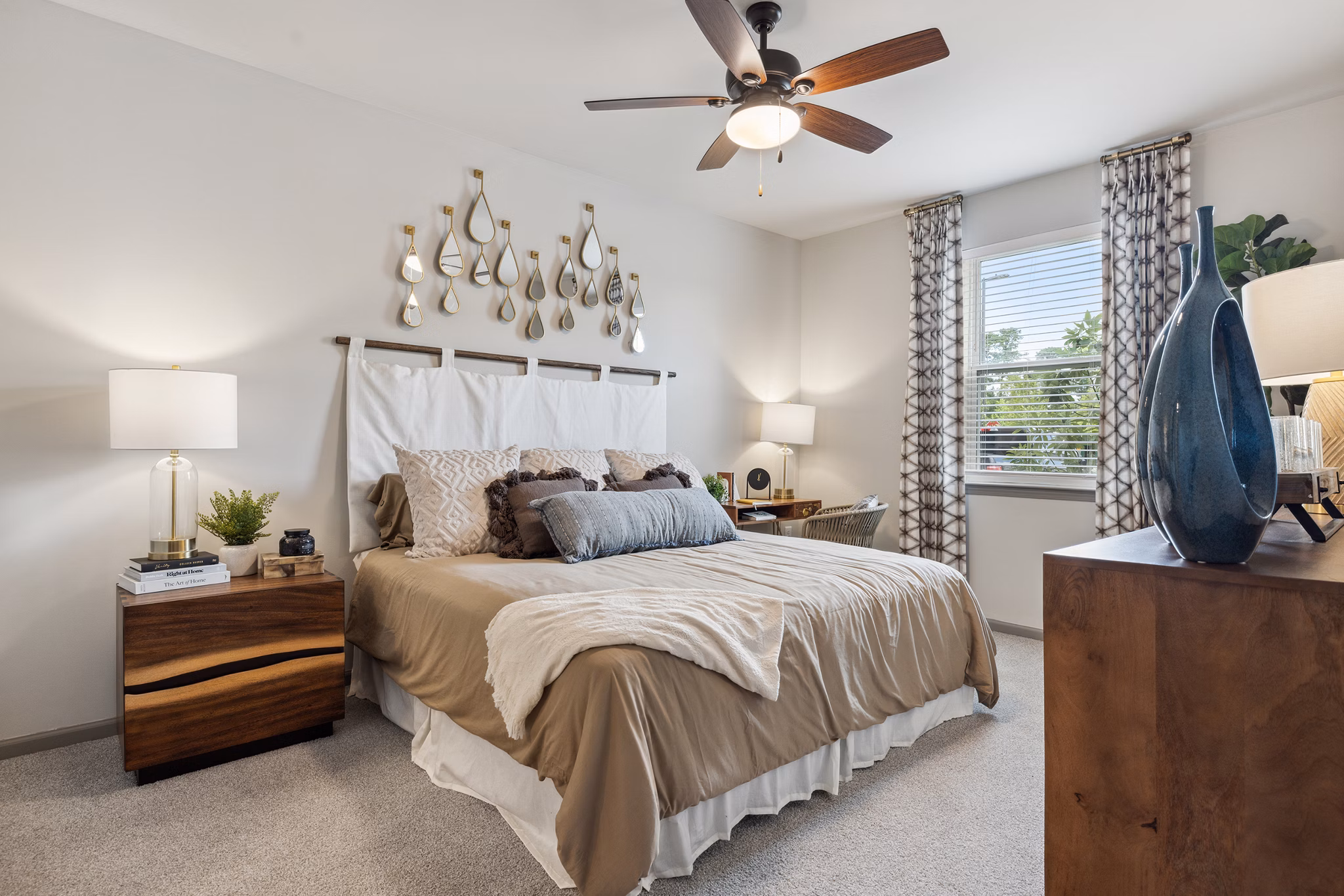 Cozy bedroom with modern decor at Riverchase Vista Apartments