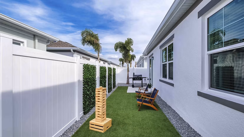 Patio with stylish outdoor furniture at Yardly Artisan Lakes Homes luxury apartments