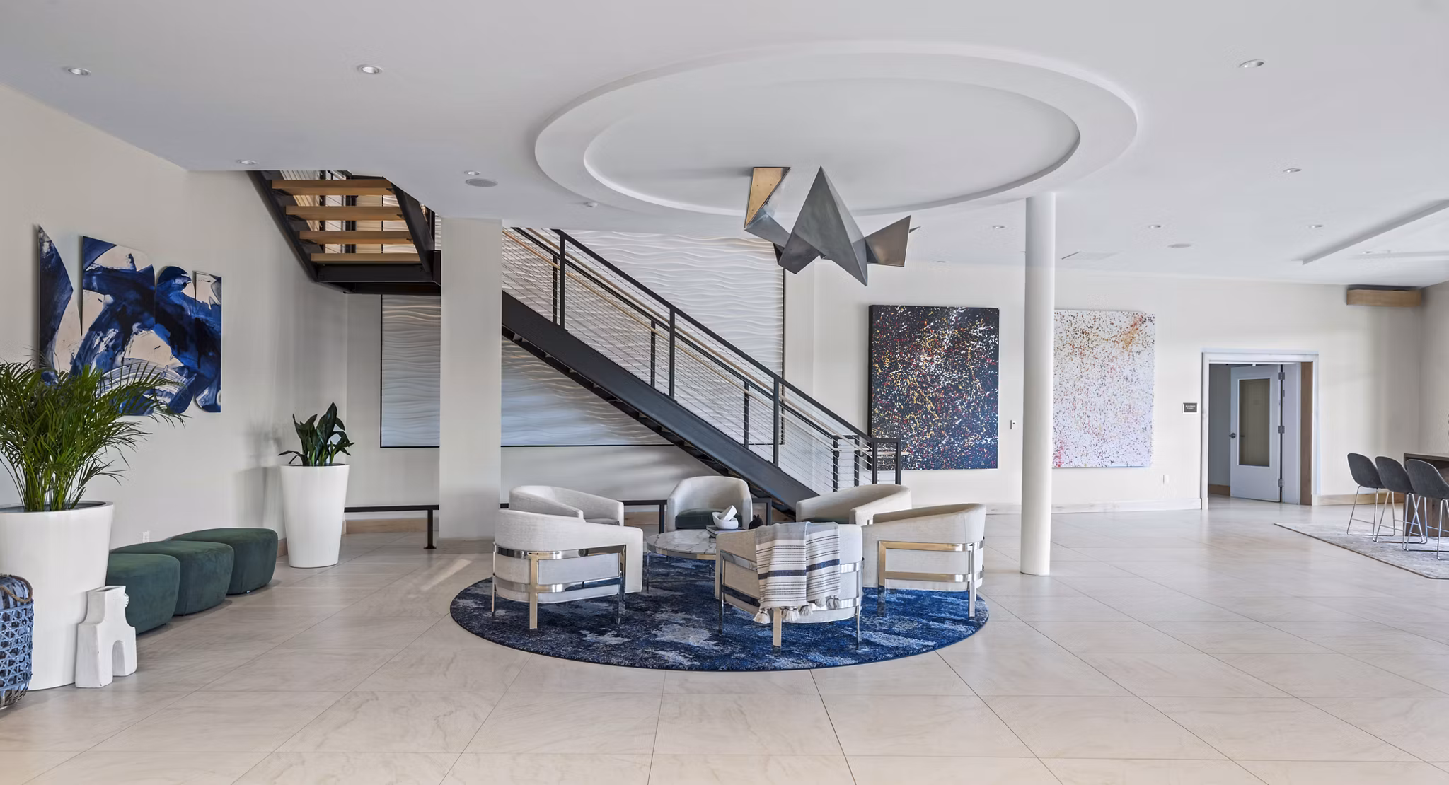 Modern clubhouse with lounge seating at The Marek South Apartments