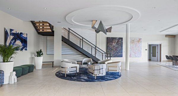 Modern clubhouse with lounge seating at The Marek South Apartments