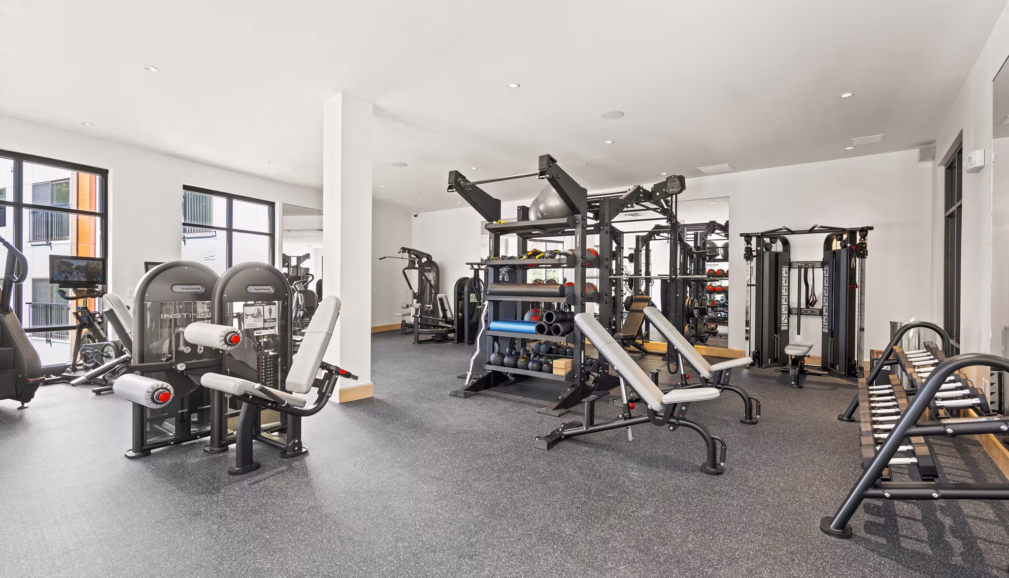 Fitness center with modern equipment at The Marek South Apartments
