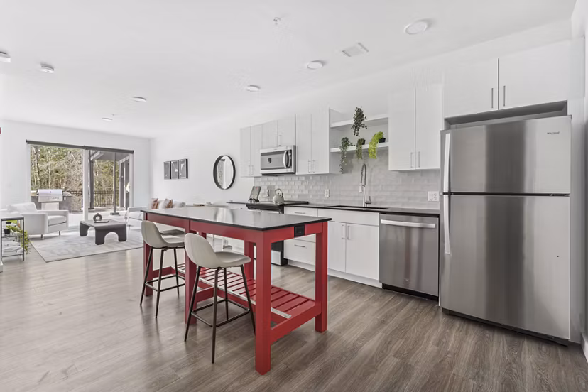 Spacious kitchen with modern appliances at The Marek South Apartments luxury living