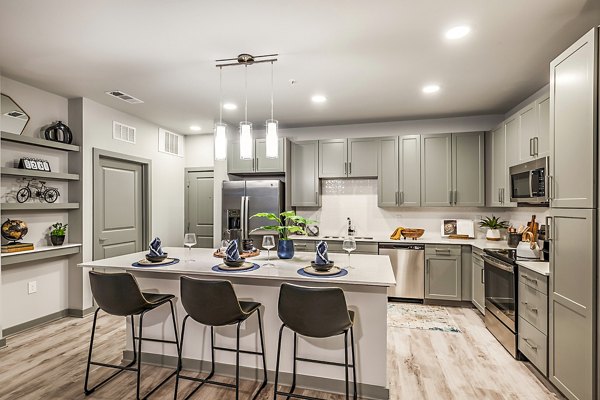 Modern kitchen featuring sleek countertops and stainless steel appliances at The Aston at Town Center Apartments