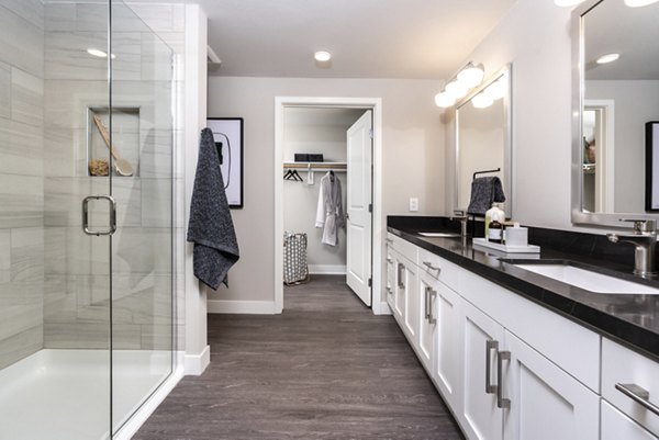 Bathroom featuring modern fixtures at Avenida Palm Desert Apartments