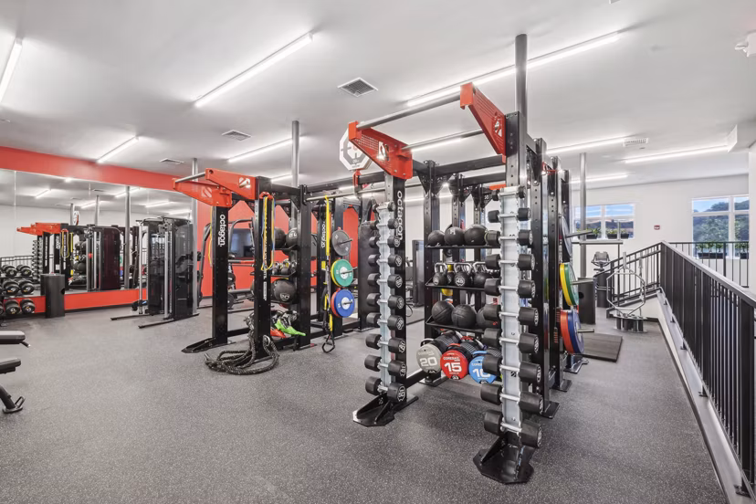 State-of-the-art fitness center with modern equipment at The Foundmore Apartments luxury community