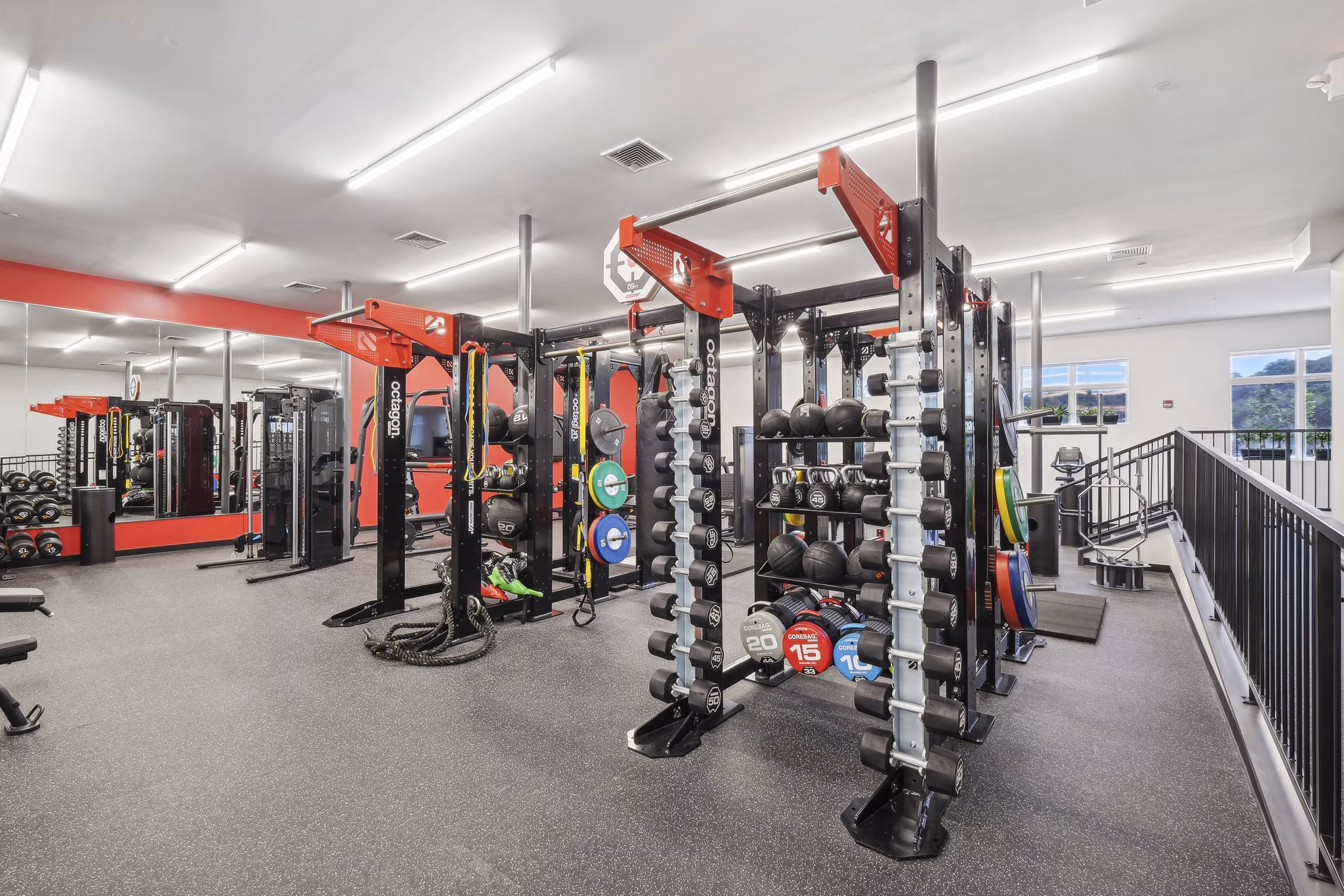 State-of-the-art fitness center with modern equipment at The Foundmore Apartments luxury community