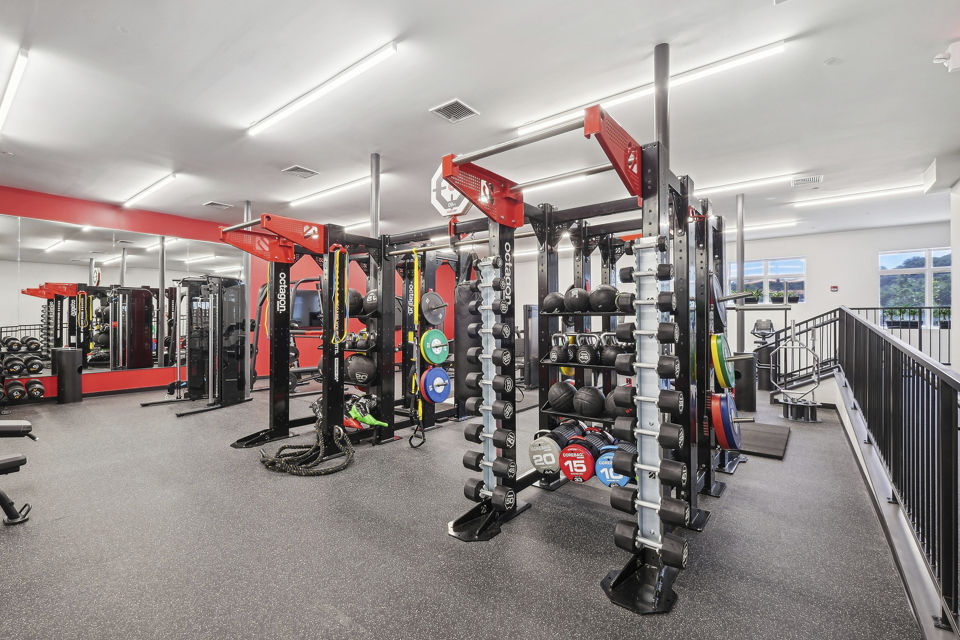State-of-the-art fitness center with modern equipment at The Foundmore Apartments luxury community