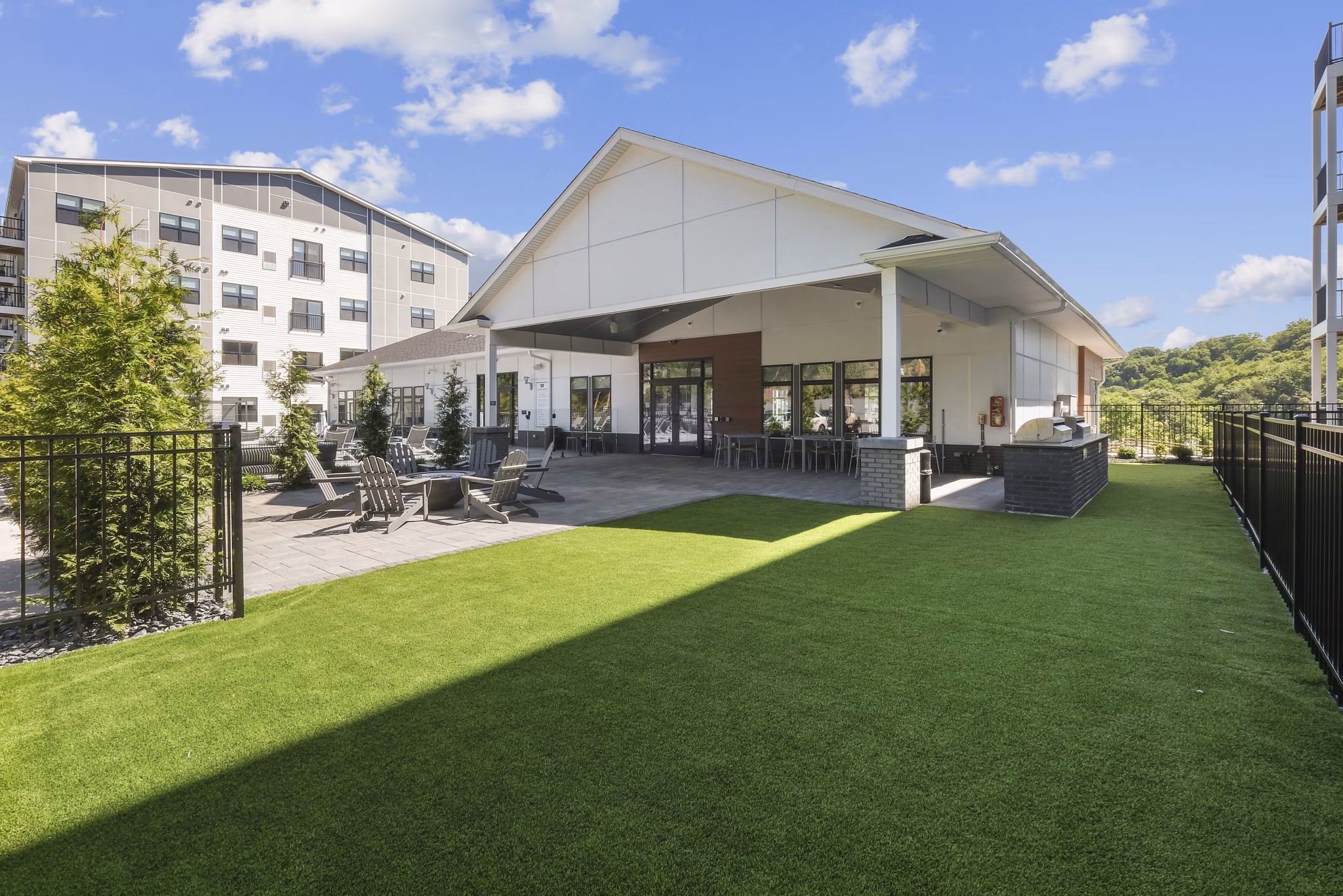 Leash-free dog park at The Foundmore Apartments offering play space for residents' pets