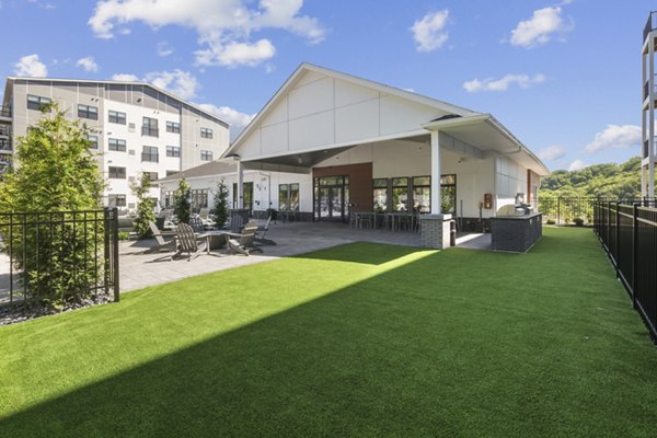 Leash-free dog park at The Foundmore Apartments offering play space for residents' pets