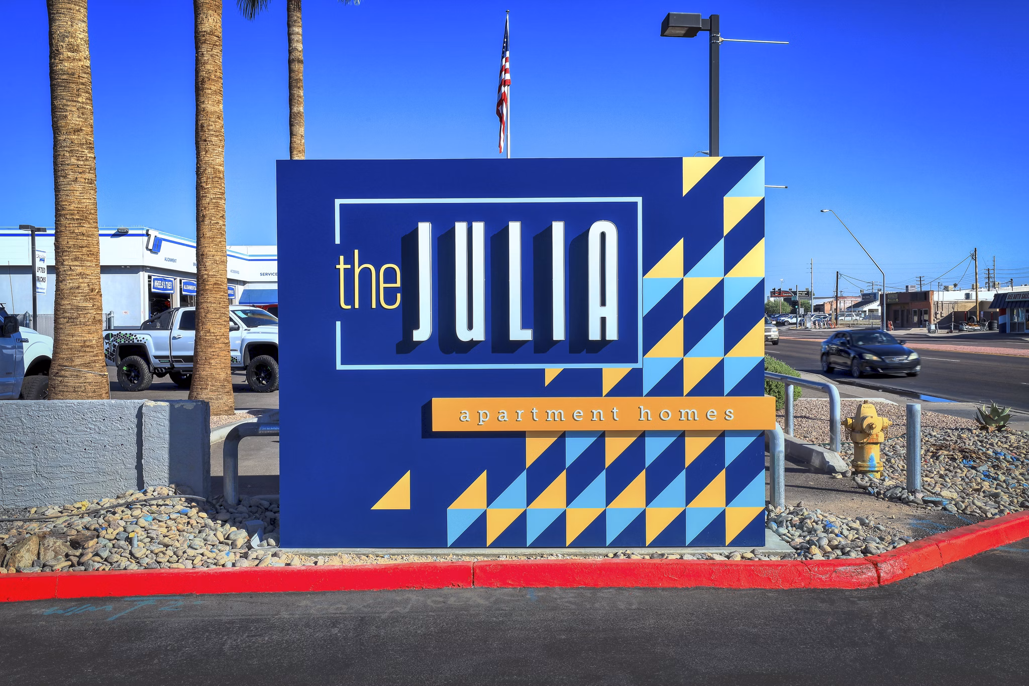 The Julia Apartments: Modern signage at luxury property in downtown Miami
