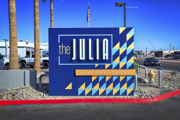 The Julia Apartments: Modern signage at luxury property in downtown Miami
